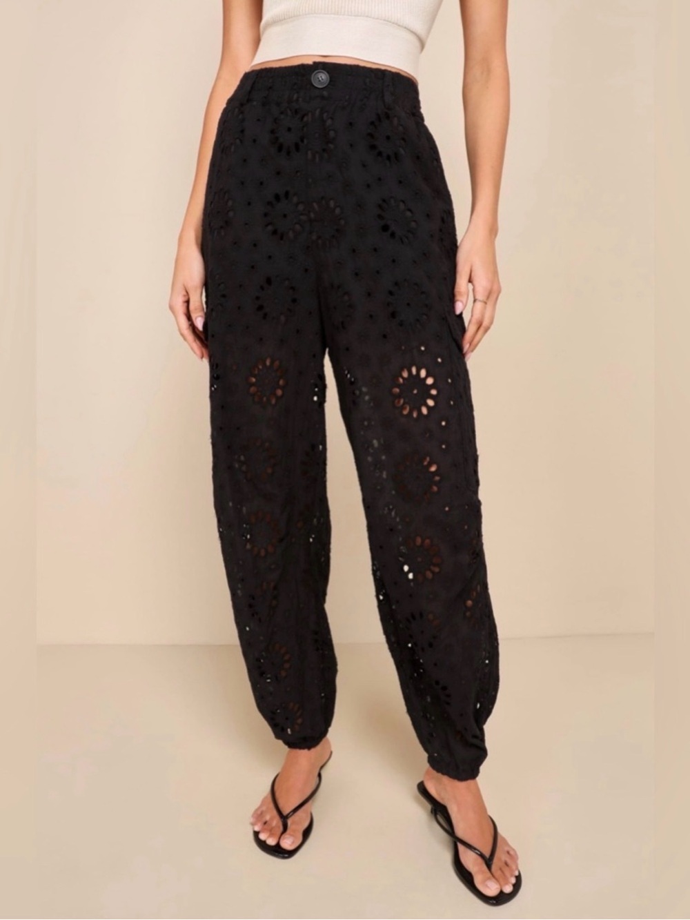 Taelynn Boutique Black Eyelet Cargo Joggers